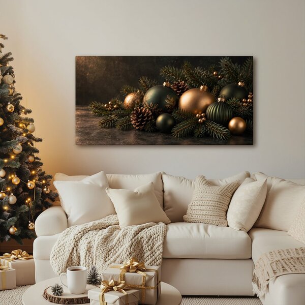Quadro su tela – Addobbi festivi sui rami di conifera
