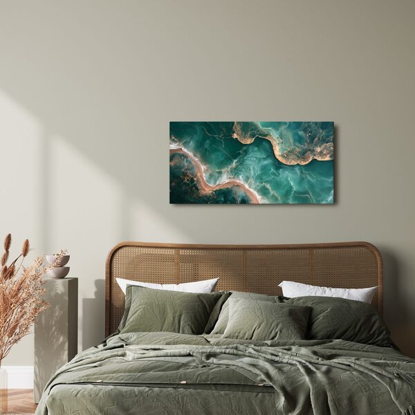 Quadro su tela – Onde dorate su turchese