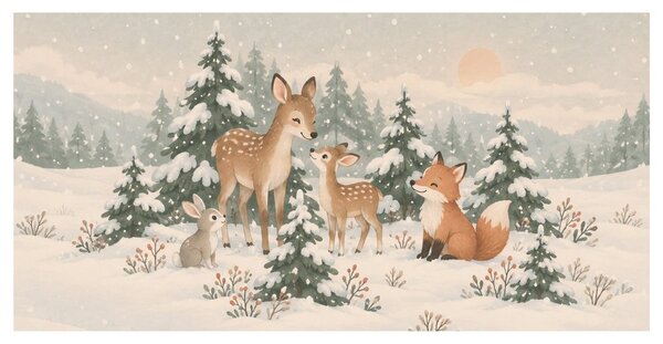 Quadro su tela – Capriolo con volpe nella neve