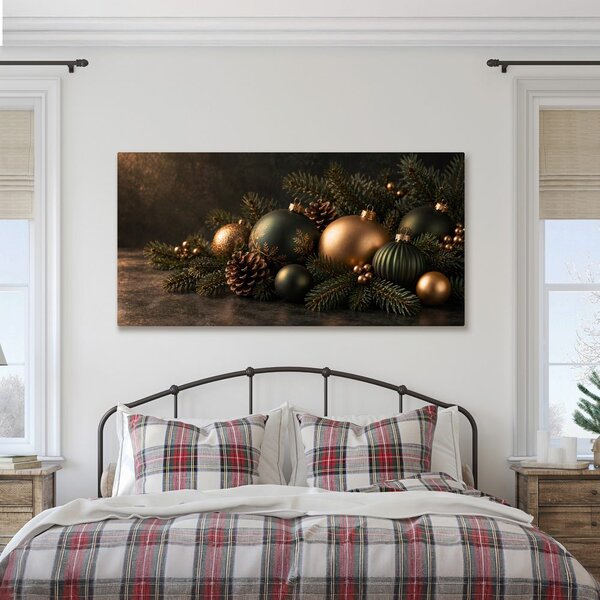 Quadro su tela – Addobbi festivi sui rami di conifera