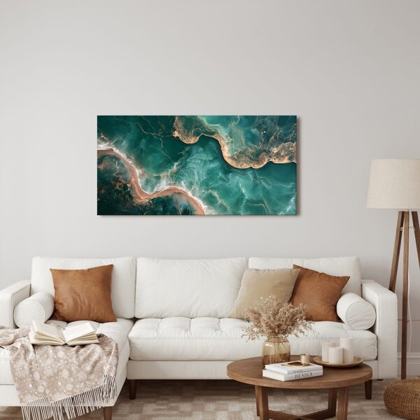 Quadro su tela – Onde dorate su turchese