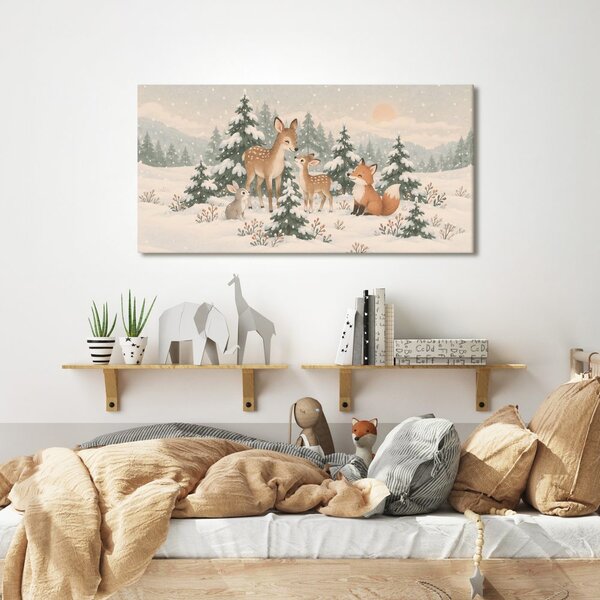 Quadro su tela – Capriolo con volpe nella neve