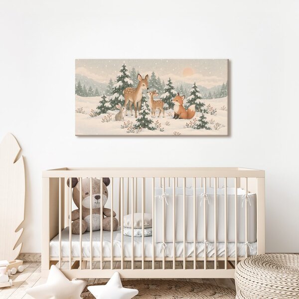 Quadro su tela – Capriolo con volpe nella neve
