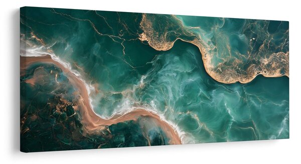 Quadro su tela – Onde dorate su turchese