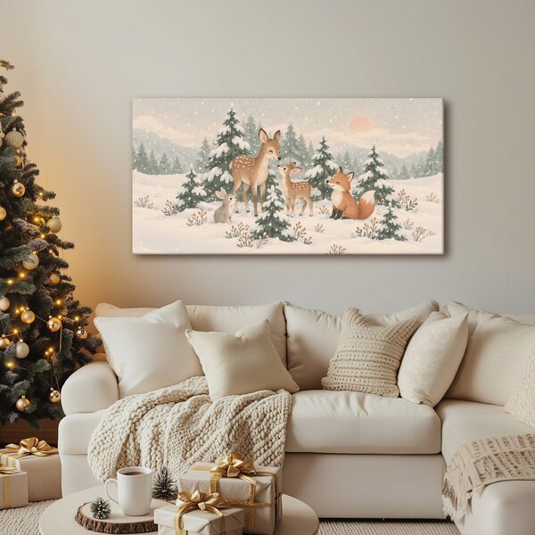 Quadro su tela – Capriolo con volpe nella neve