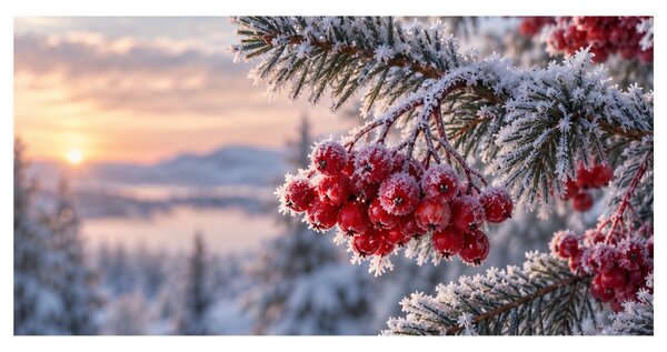 Quadro su tela – Bacche rosse brinate all’alba