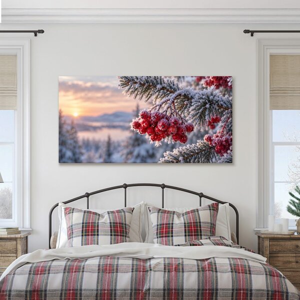 Quadro su tela – Bacche rosse brinate all’alba