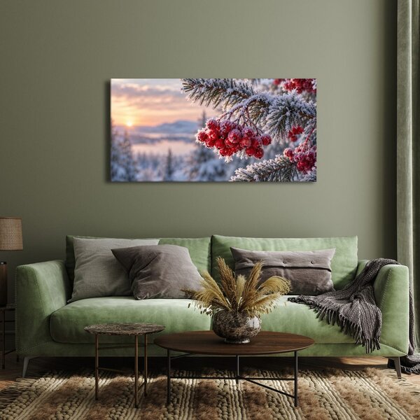 Quadro su tela – Bacche rosse brinate all’alba