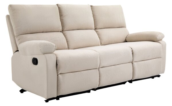 Divano 3 Posti Reclinabile Manuale 187x92x97 cm in Tessuto Beige