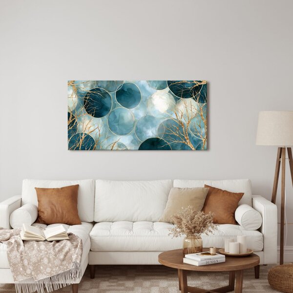 Quadro su tela – Cerchi turchesi con oro