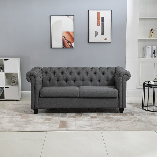 Divano 2 Posti 185x81x78 cm in Tessuto Effetto Lino Grigio