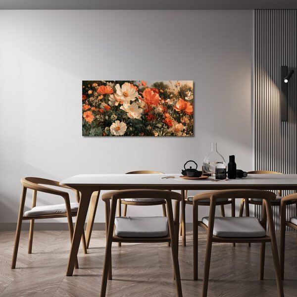 Quadro su tela – Fiori arancio e bianchi al crepuscolo