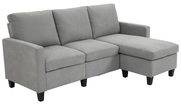 Divano 3 Posti 197x139x91 cm con Penisola Reversibile in Tessuto Grigio