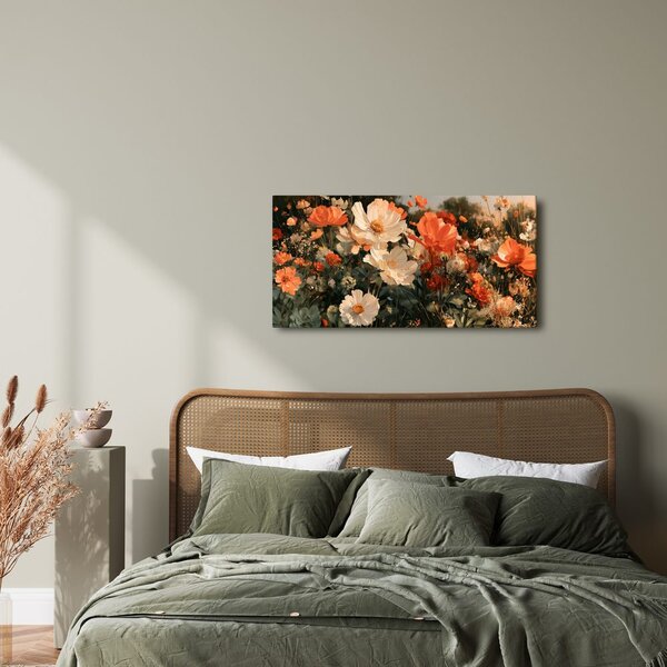 Quadro su tela – Fiori arancio e bianchi al crepuscolo
