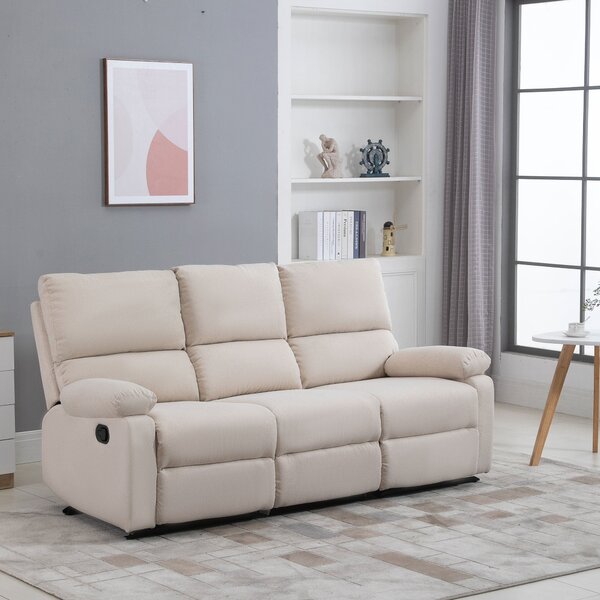 Divano 3 Posti Reclinabile Manuale 187x92x97 cm in Tessuto Beige