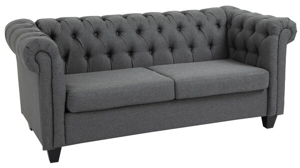 Divano 2 Posti 185x81x78 cm in Tessuto Effetto Lino Grigio