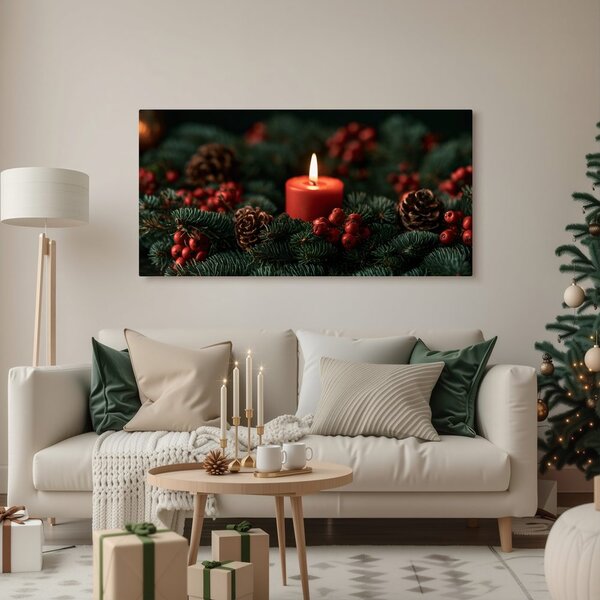 Quadro su tela – Candela rossa con agrifoglio