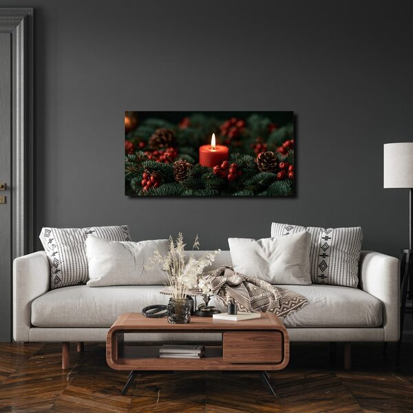 Quadro su tela – Candela rossa con agrifoglio