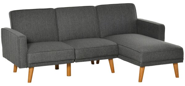 Divano Letto Angolare 194x134x78 cm con Penisola in Legno e Tessuto Grigio Scuro