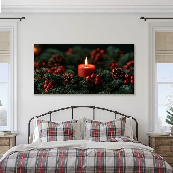 Quadro su tela – Candela rossa con agrifoglio