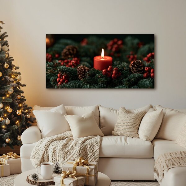Quadro su tela – Candela rossa con agrifoglio