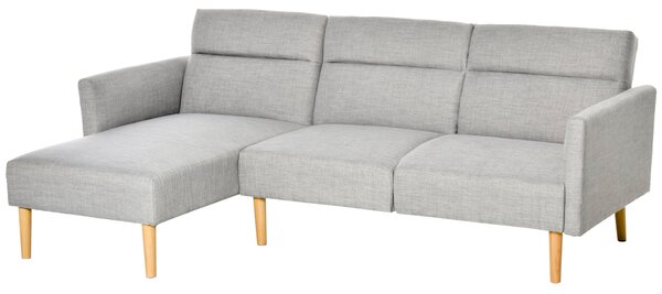 Divano Letto Angolare 207x107x60,5 cm con Penisola in Legno e Tessuto Grigio Chiaro