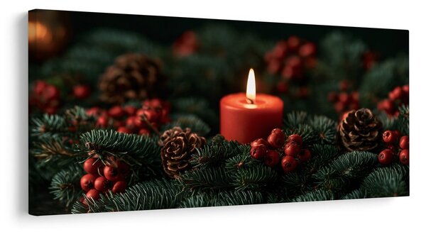 Quadro su tela – Candela rossa con agrifoglio