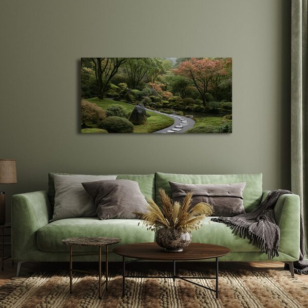 Quadro su tela – Giardino nebbioso con laghetto