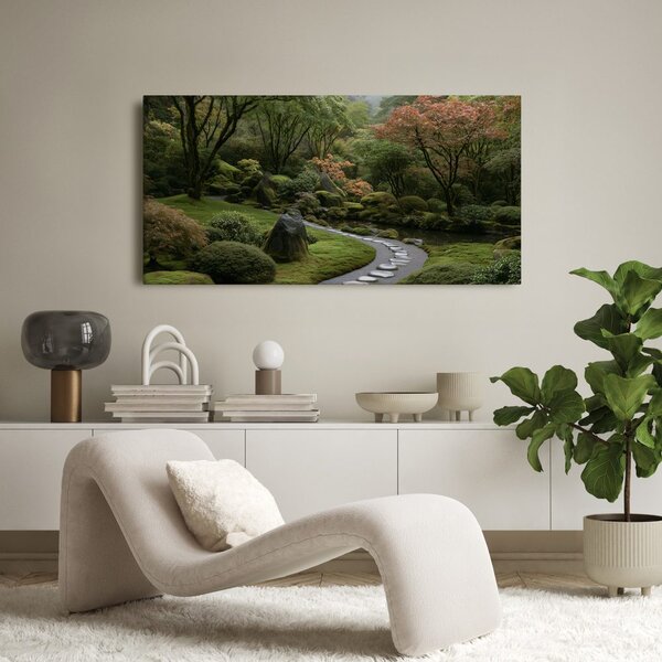 Quadro su tela – Giardino nebbioso con laghetto