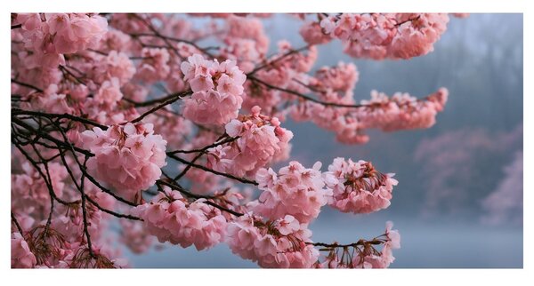 Quadro su tela – Sakura in fiore sull’acqua calma