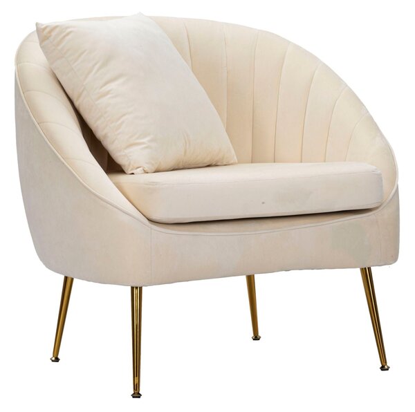 Poltrona Venice Crema 85x66x78 cm in Legno Spugna e Poliestere e Metallo Oro
