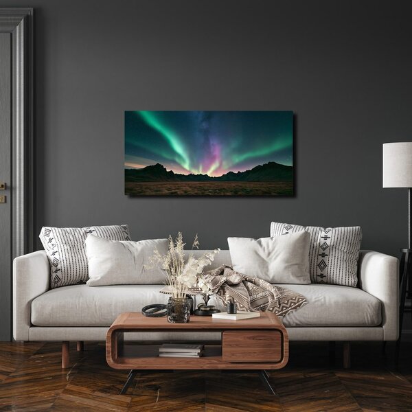 Quadro su tela – Aurora colorata sul paesaggio