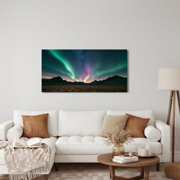Quadro su tela – Aurora colorata sul paesaggio