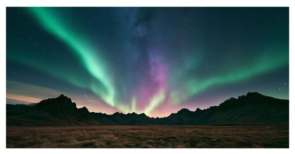 Quadro su tela – Aurora colorata sul paesaggio