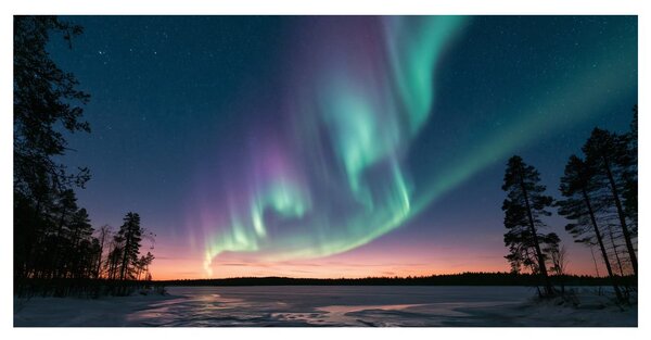 Quadro su tela – Aurora boreale colorata nel silenzio