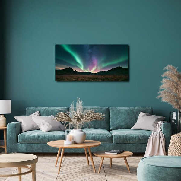 Quadro su tela – Aurora colorata sul paesaggio