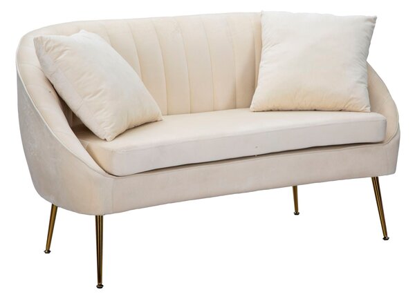 Divano Venice Crema 136x66x78 cm in Legno Spugna e Poliestere e Metallo Oro