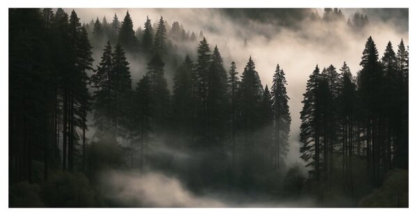 Quadro su tela – Bruma mattutina sulla foresta