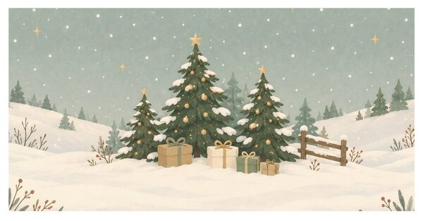 Quadro su tela – Abeti innevati sotto le stelle