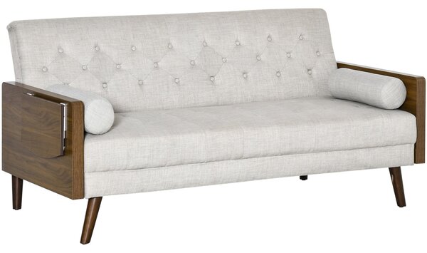 Divano Letto 3 Posti 200x88x89 cm con Mensole Laterali Beige