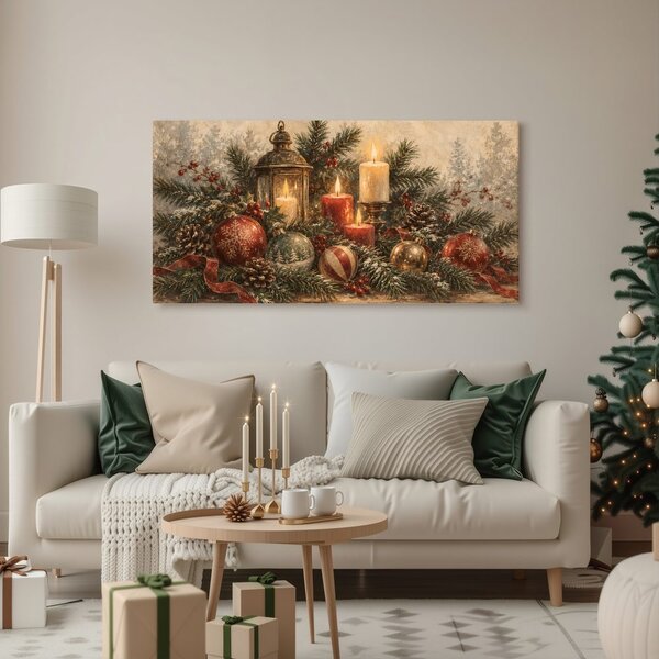 Quadro su tela – Decorazione invernale con lanterna