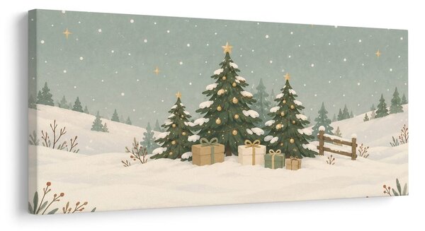 Quadro su tela – Abeti innevati sotto le stelle