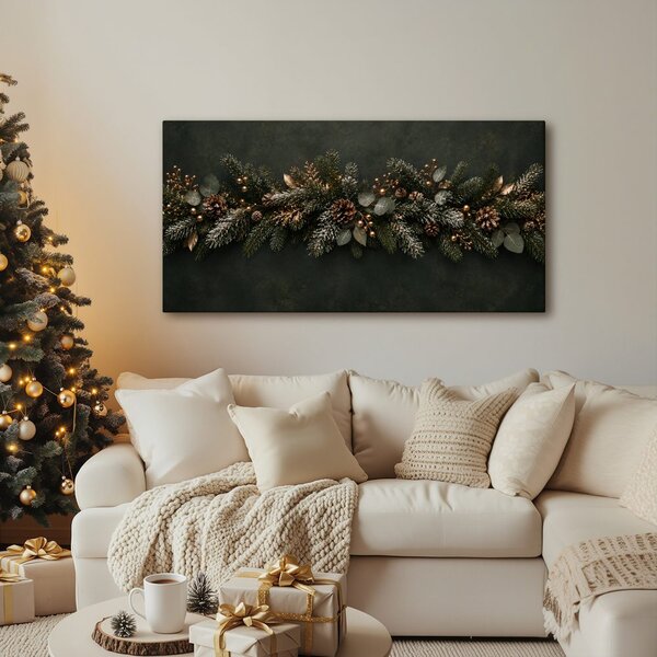 Quadro su tela – Ramo natalizio con neve leggera