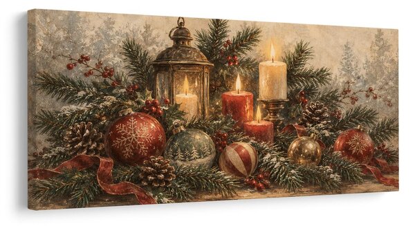 Quadro su tela – Decorazione invernale con lanterna