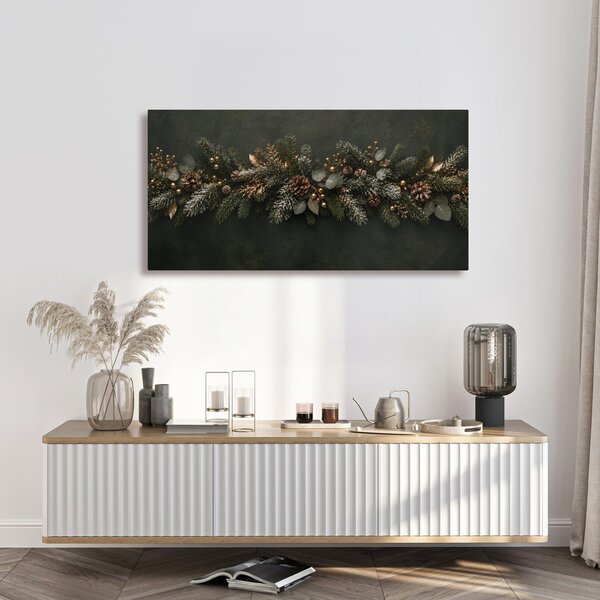 Quadro su tela – Ramo natalizio con neve leggera