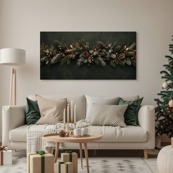 Quadro su tela – Ramo natalizio con neve leggera