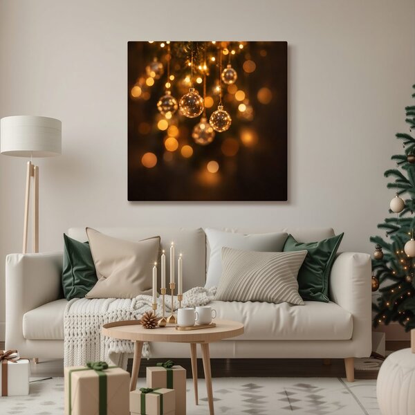 Quadro su tela – Addobbi festivi dalla luce dorata