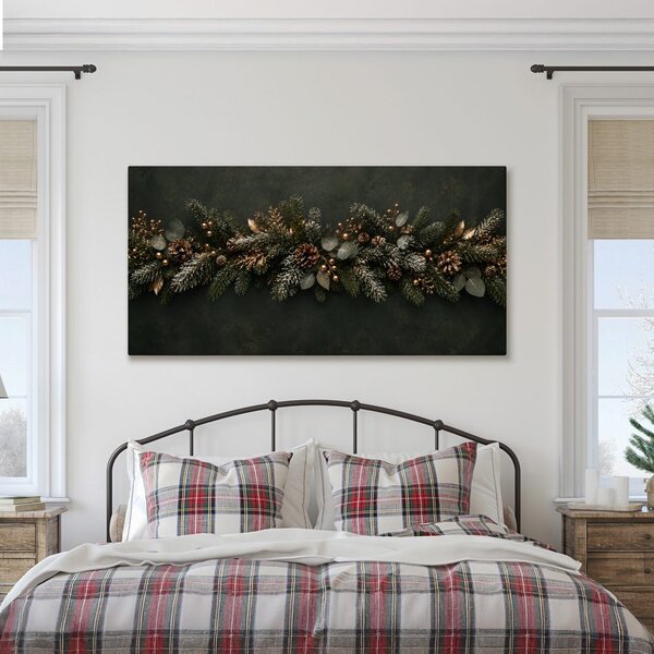 Quadro su tela – Ramo natalizio con neve leggera
