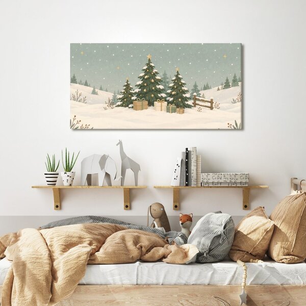 Quadro su tela – Abeti innevati sotto le stelle