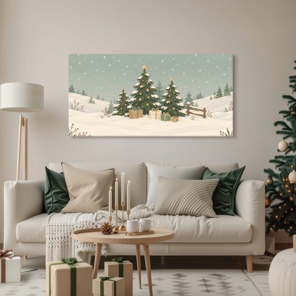 Quadro su tela – Abeti innevati sotto le stelle